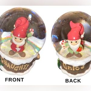 Precious Moments Christmas Musical Snow Globe 2-Sided Gnome GNice GNaughty